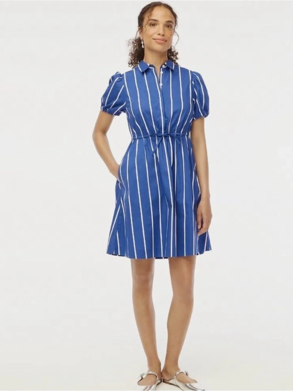 J. Crew Shirt Dress Sun washed Blue Coastal Tie-Waist Sea White Stripe